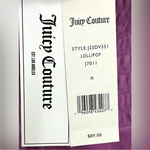 JUICY COUTURE Smocked Velour Dress, Lavender Lollipop Color, Size Medium - Picture 9 of 15